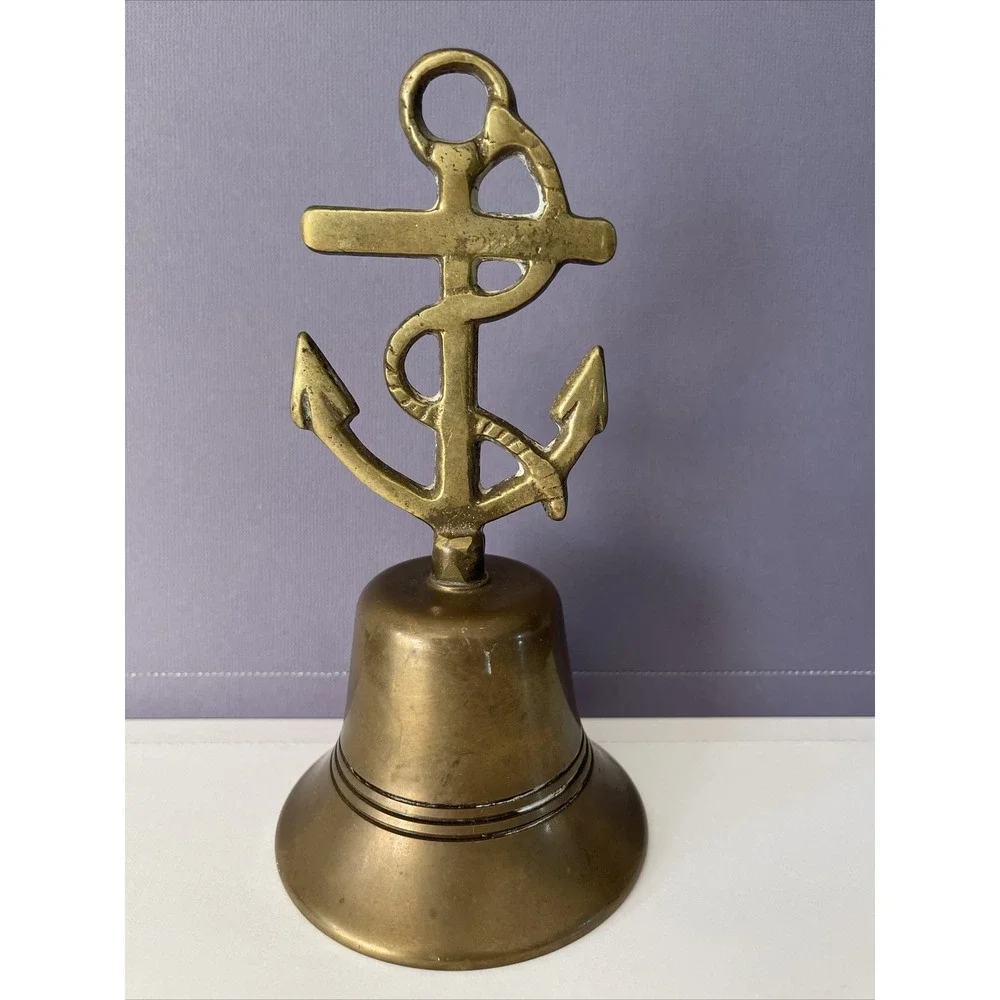 Vintage Genuine Brass Rope & Anchor Bell England Bell‎ Nautical Coastal Decor